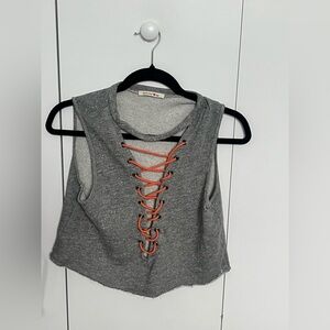 Gray Lace-Up Crop Top
